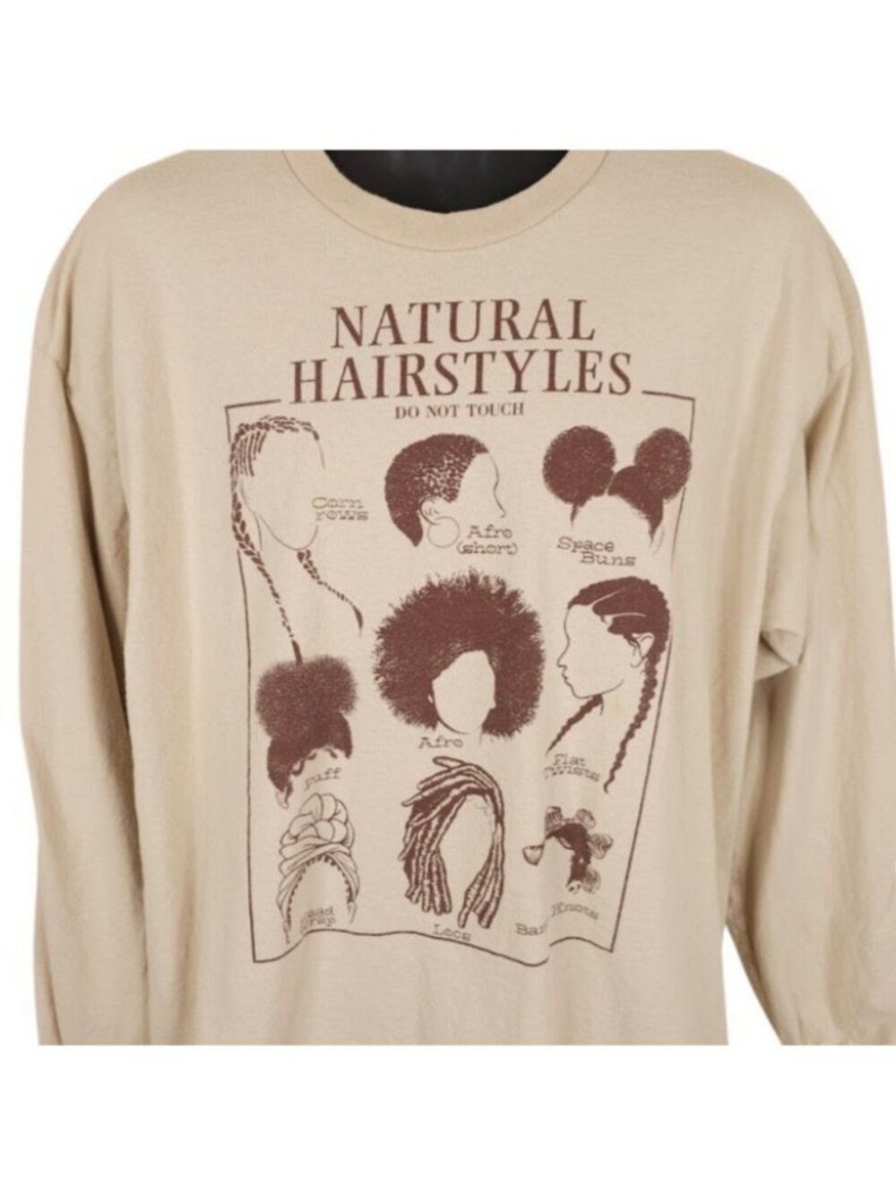 Natural Hairstyles T Shirt Womens Size XL Beige Cornrows Afro Space Buns Locs